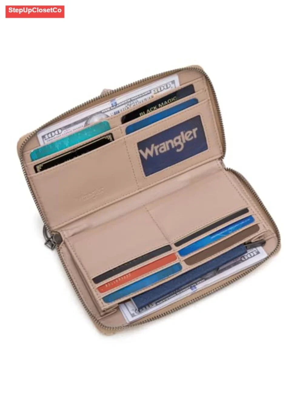 Women RFID Blocking Zip Around Floral Envelope Wallet with Wristlet Strap, Faux